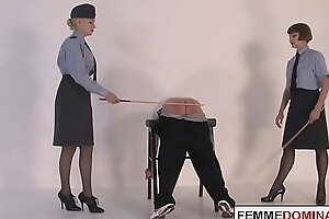 Corporal femdoms caning oldman sub together