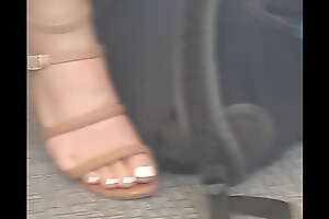 Frank Shoeplay Be proper of Atractive Brunette In Sandals On Train