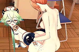 Futa Jean fucks Sucrose on a advisers aboard coupled with cums on her stomach - Genshin Impact Futanari Hentai 