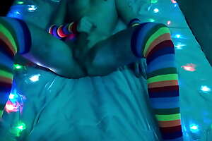 Slutty boy in rainbow socks - Huge Dildo