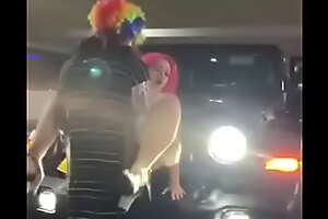 Pink hair call-girl gets pounded on jeep