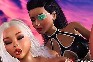 Hot sex everywhere the space station! Female android plays with a young blonde