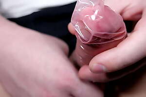 Close-Up Self-abuse Big Cock In Condom, Condom Fully Filled Everywhere Cum