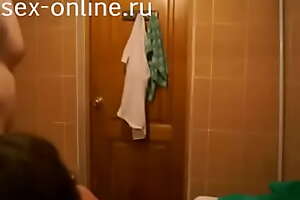 Russian mature sex and blowjob in a bathroom
