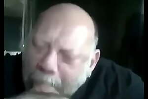 Whiskered age-old man gives an amazing blow job