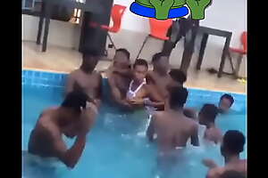 Ghanaian gang making love respecting swimming pool