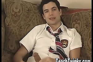 Young student Winter Vance strips his uniform and jerks off