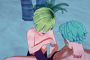 One Jot Yaoi - Zoro x Sanji Handjob increased by Blowjob here a beach - anime Manga Gay