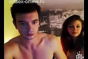 Naked couple filming themselves on webcam, girl mode blowjob