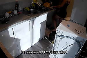 Horny wife seduces a plumber in chum around with annoy kitchen while their way husband at work 